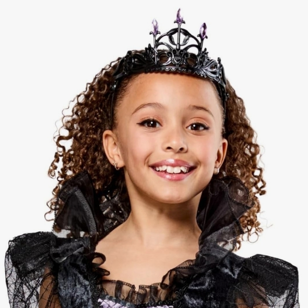 Girls' Purple and Black Spiderweb Witch Costume Dress - Picture 6 of 16